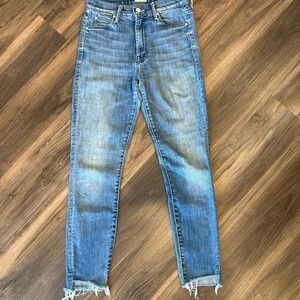 MOTHER Blue Frayed Hem Jeans